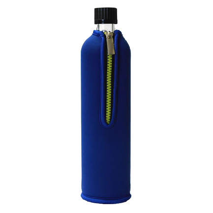 Glasflasche mit Neoprenbezug blau 700 ml