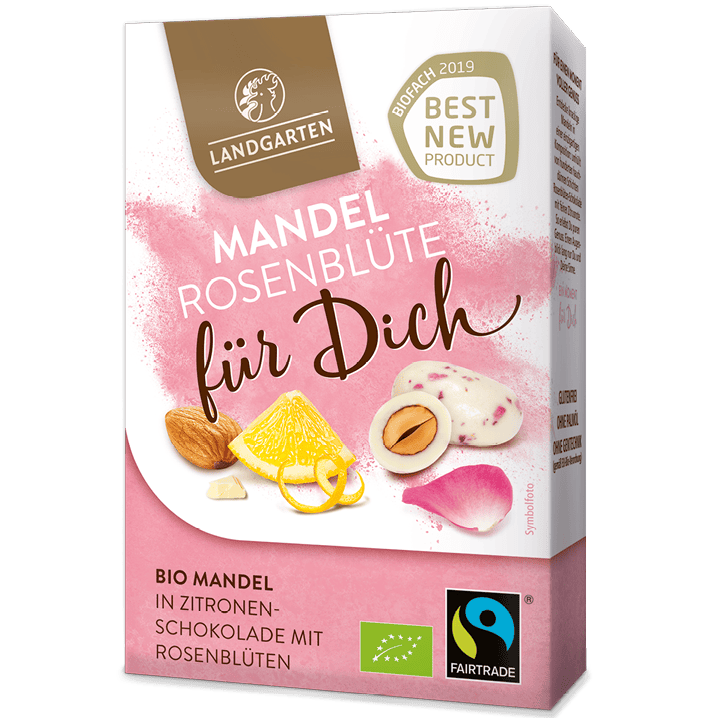 Mandeln mit weißer Schokolade und Rosenblüten 