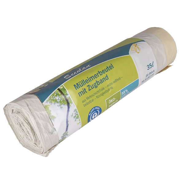 Mülleimerbeutel weiß mit Zugband - 35L
