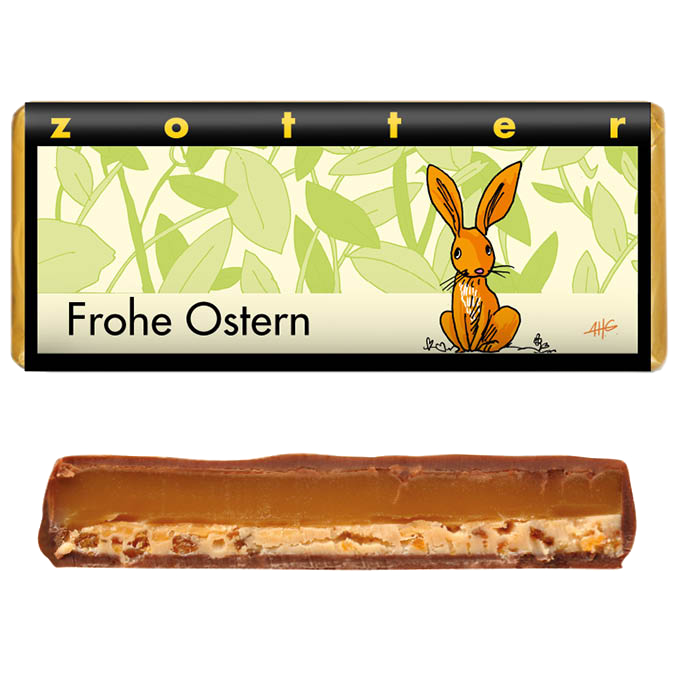 Frohe Ostern Zotter Milchschoko mit Butterkaramell 