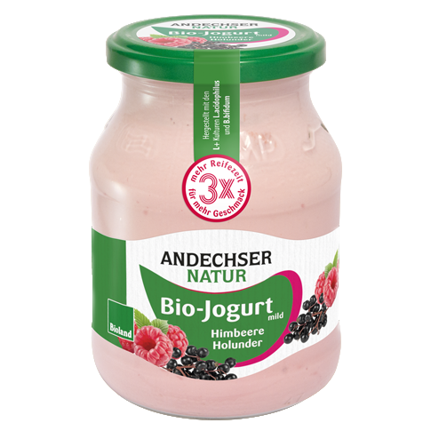 Fruchtjoghurt Himbeer Holunder im Glas 