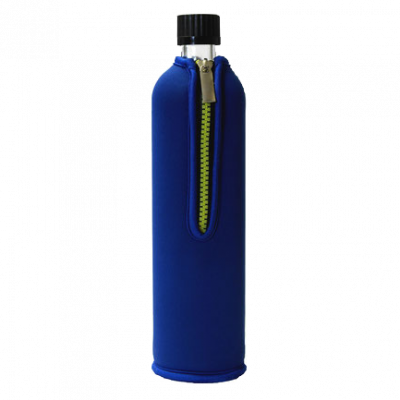 Glasflasche mit Neoprenbezug blau 700 ml