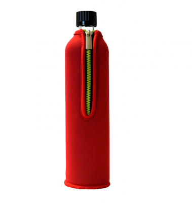 Glasflasche mit Neoprenbezug rot 500 ml