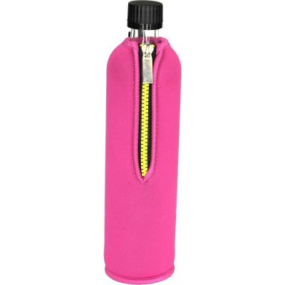 Glasflasche mit Neoprenbezug pink 500 ml